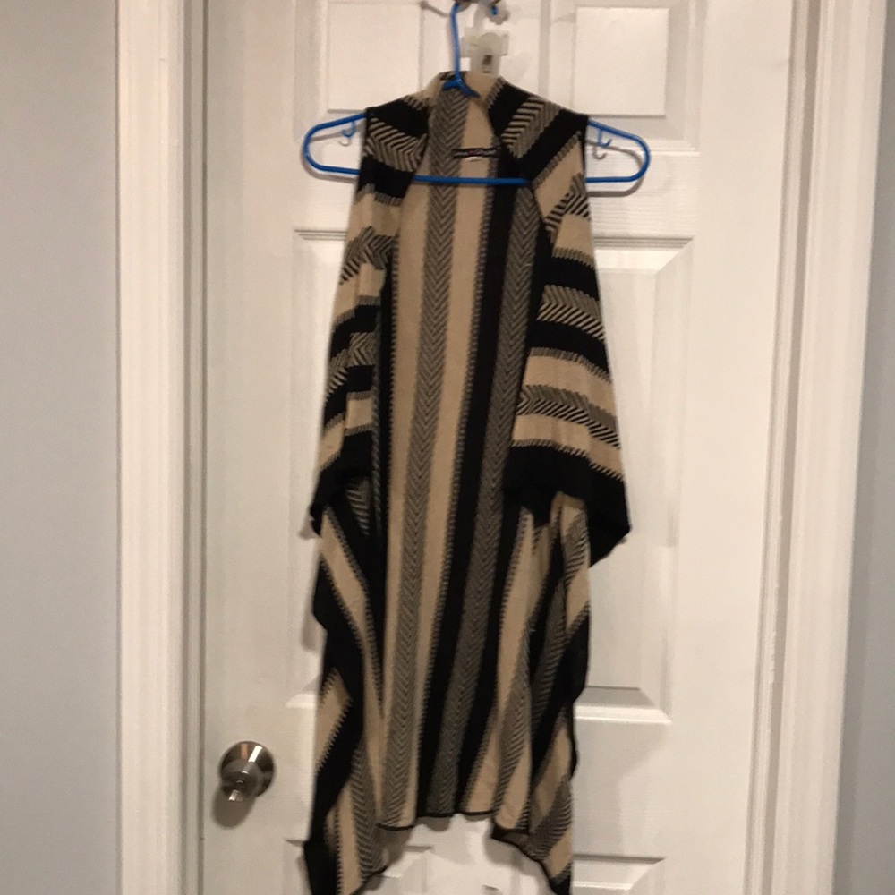 Tan and black cardigan. Cape